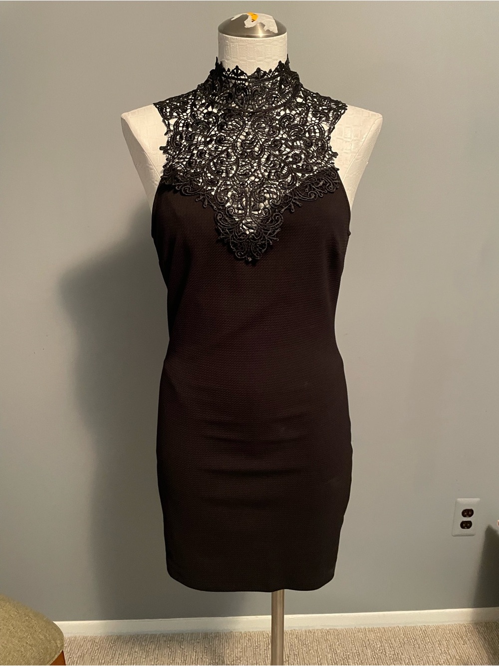 Forever 21 Black Lace High-Neck Mini Dress
